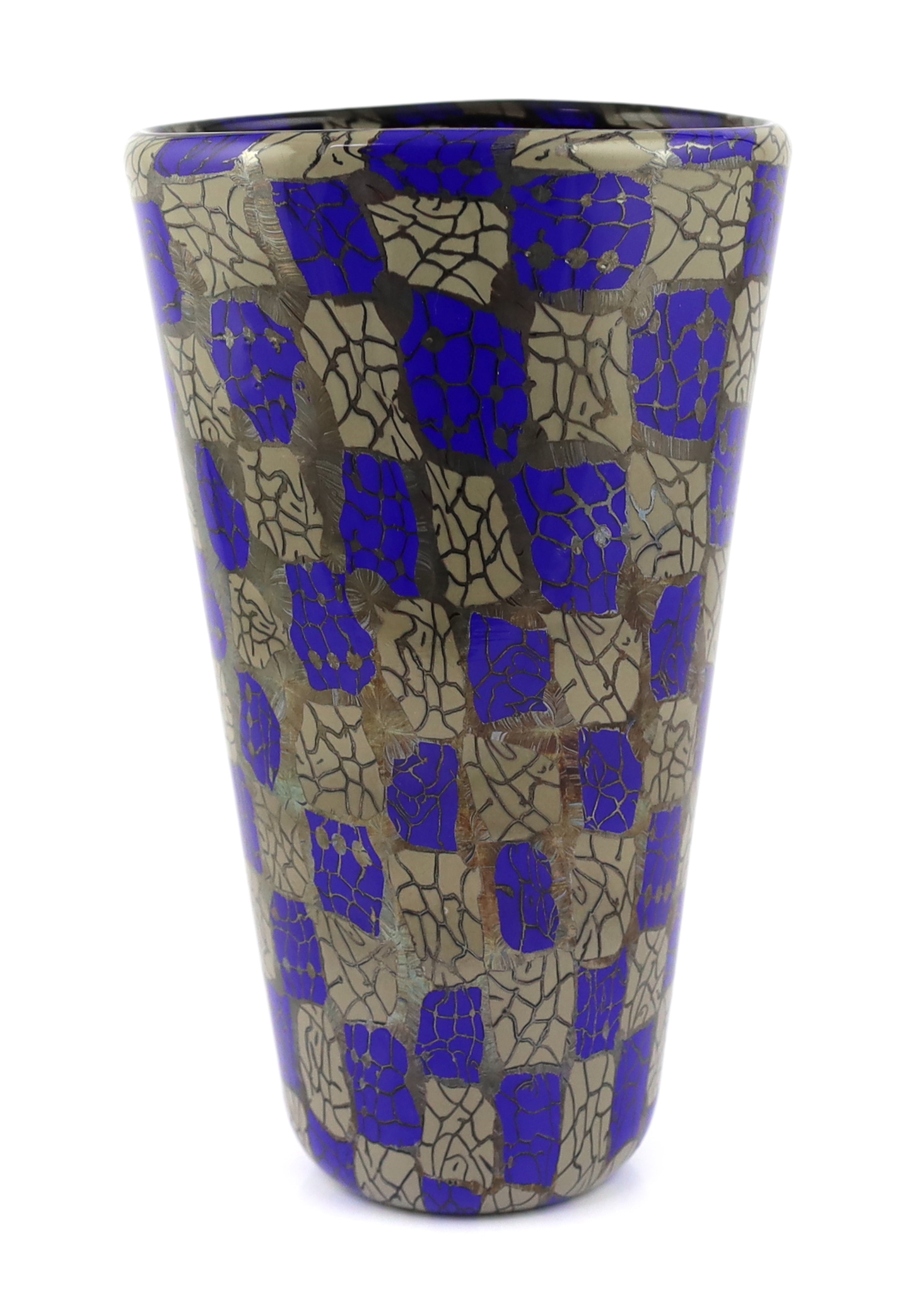 Vittorio Ferro (1932-2012) A Murano glass Murrine vase, in blue and grey, signed, 29cm, Please note this lot attracts an additional import tax of 20% on the hammer price
